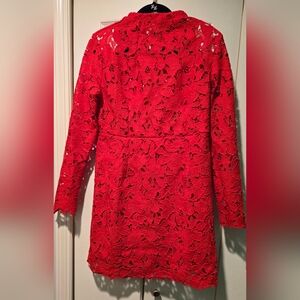 Elegant Red Ling Sleeve Lace Dress w/Belt - Size S